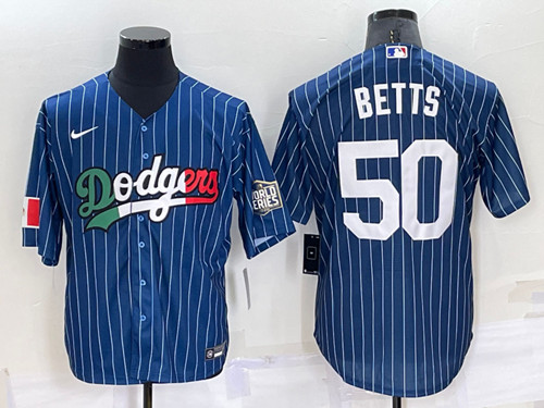 Men's Los Angeles Dodgers #50 Mookie Betts Navy Mexico World Series Cool Base Stitched Baseball Jersey